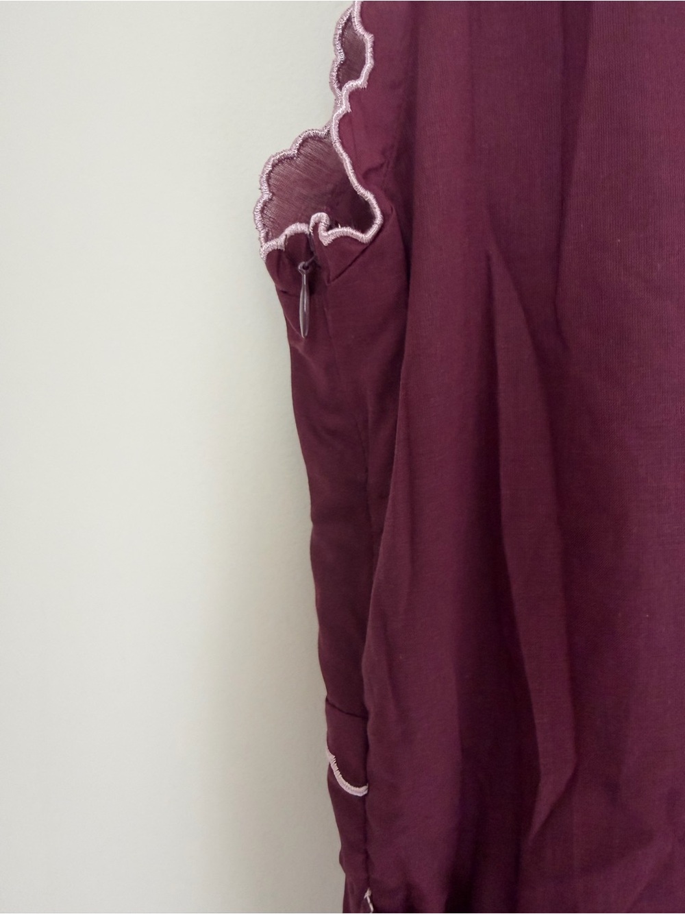 Plum pink strawberry Lace trim cotton Maxi Slit Dress - Picture 6 of 8